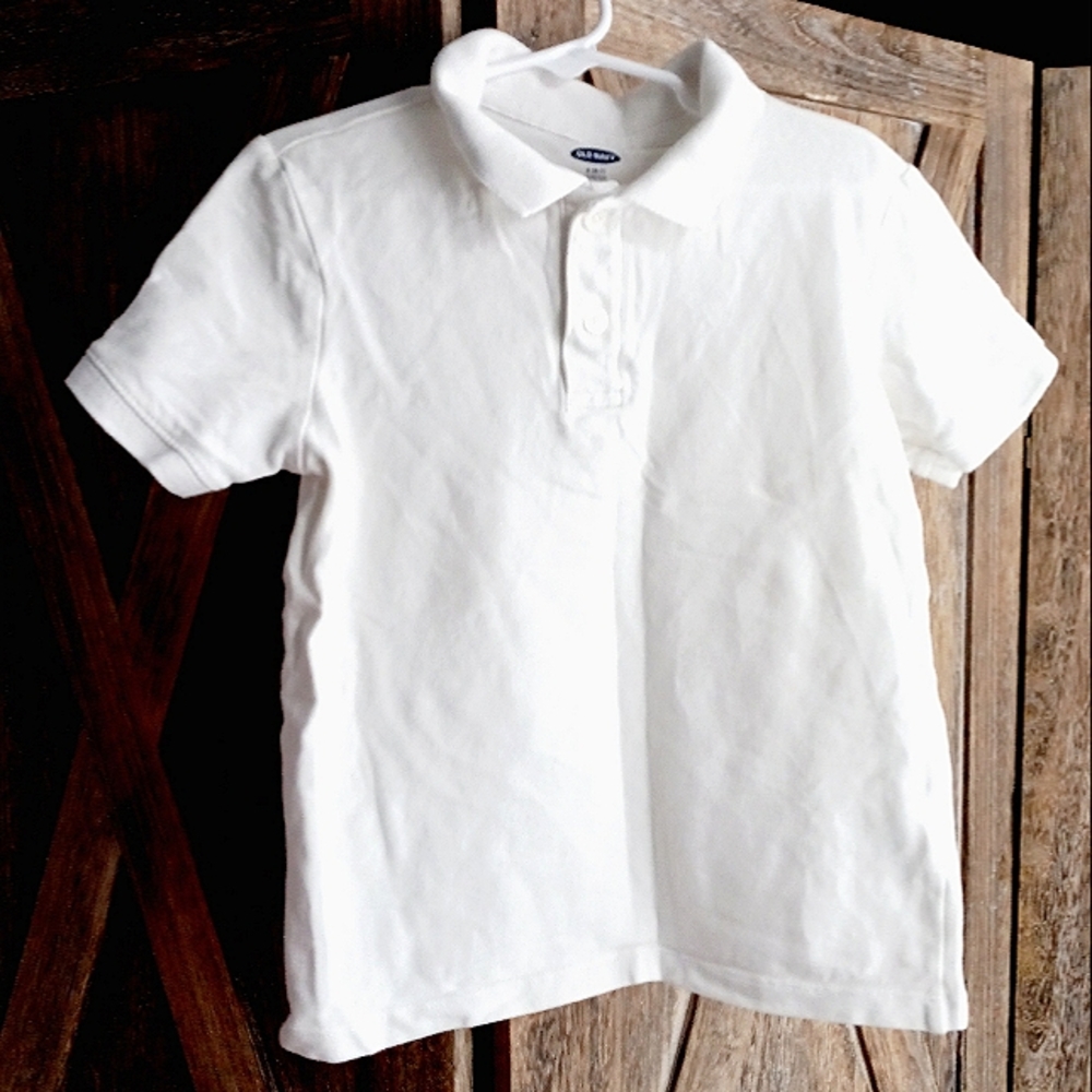 💙 OLD NAVY Stretch Children's White Polo Shirt Size S 6 - 7